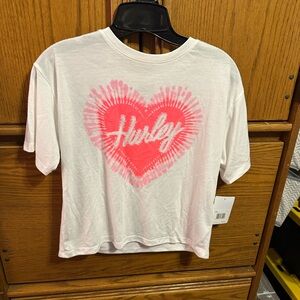 NWT Girls Hurley White and Pink Short Sleeve Shirt Size Large